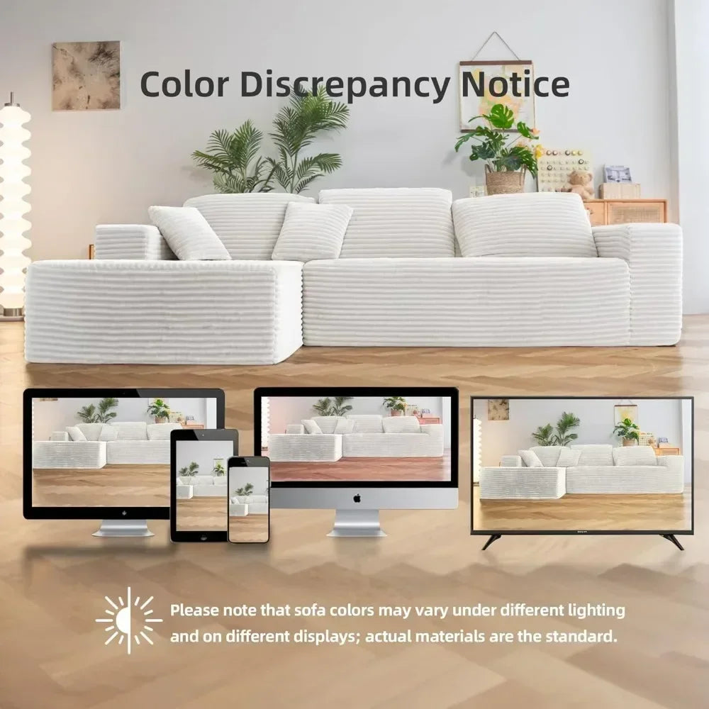 L-Shape Corduroy Sofa With Chaise Modular Cloud Sectional